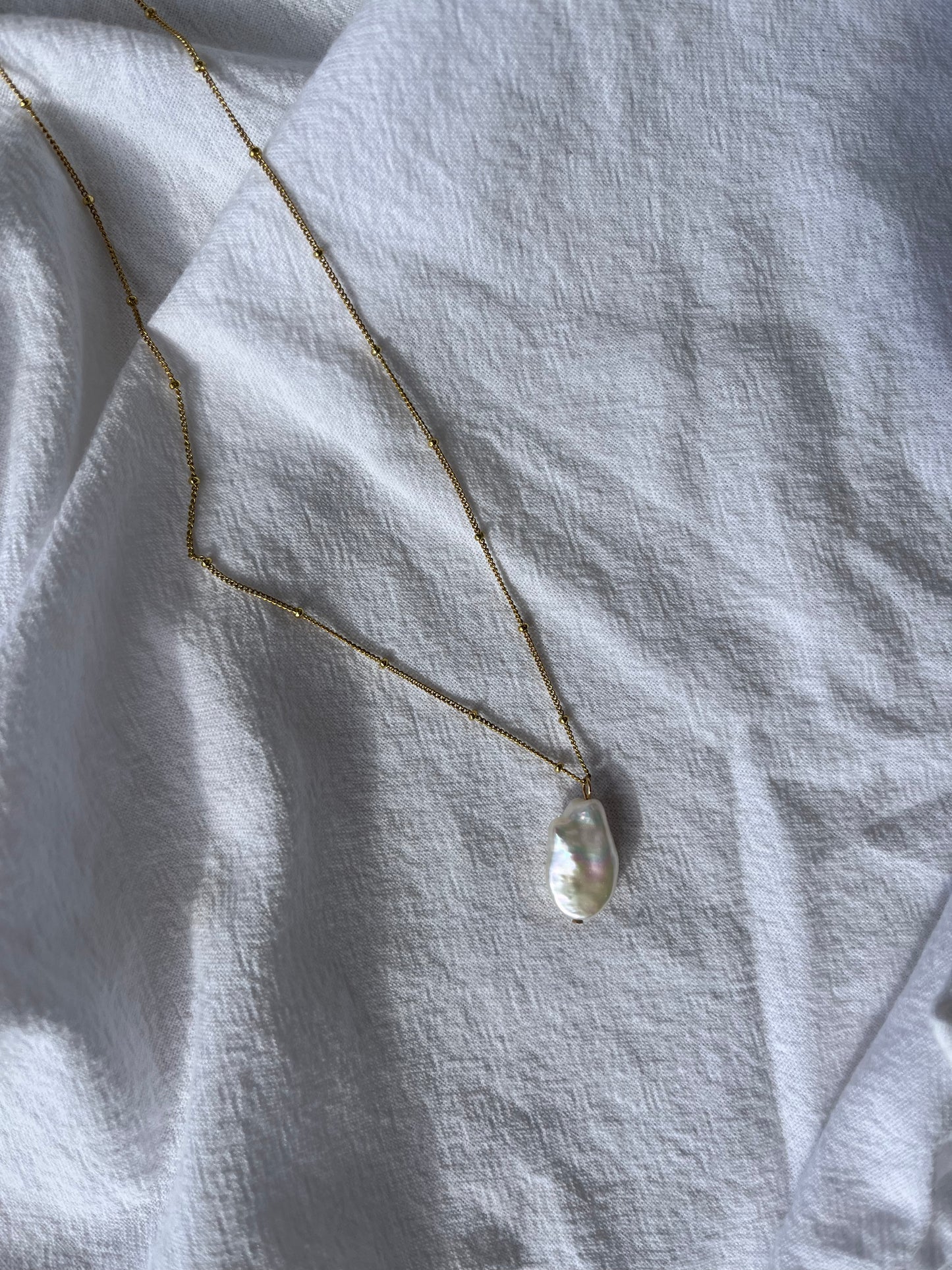 Cassatt necklace with 18k gold plate over sterling silver satellite chain