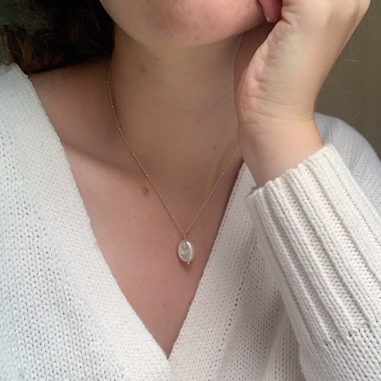 Cassatt necklace with 18k gold plate over sterling silver satellite chain
