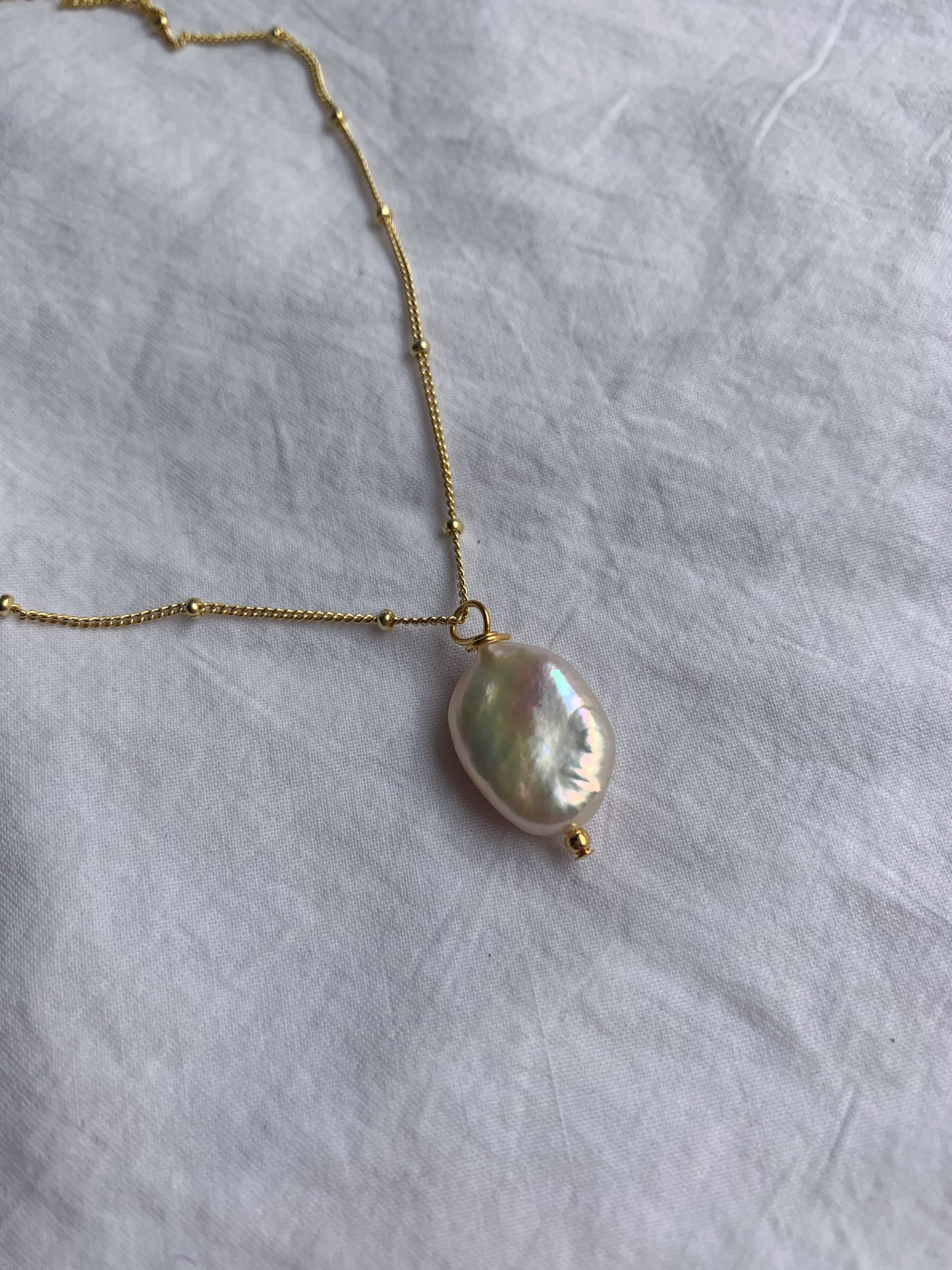 Cassatt necklace with 18k gold plate over sterling silver satellite chain